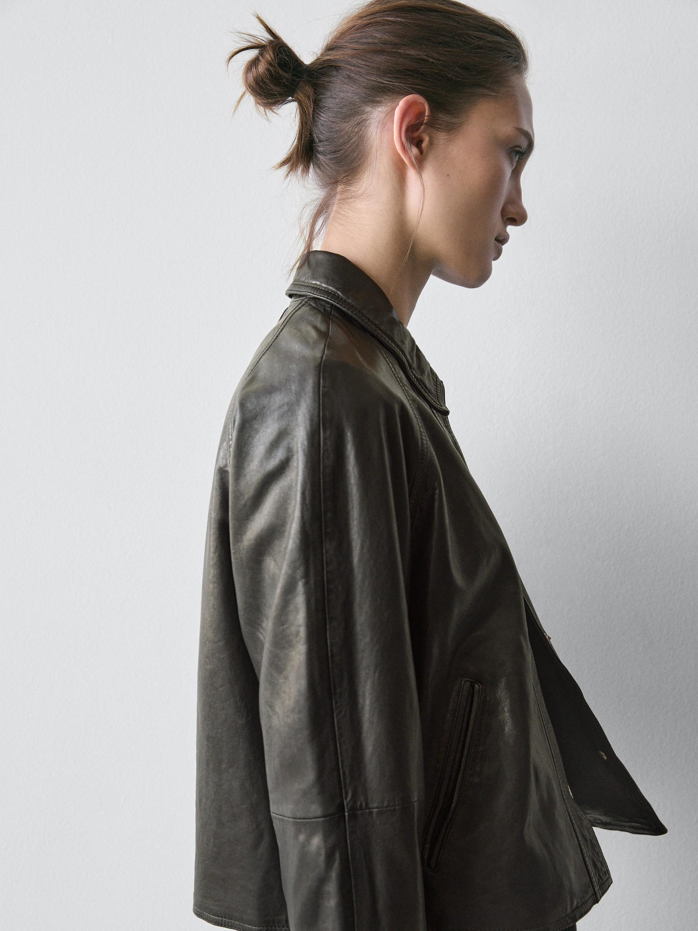Veste ceinture en cuir nappa